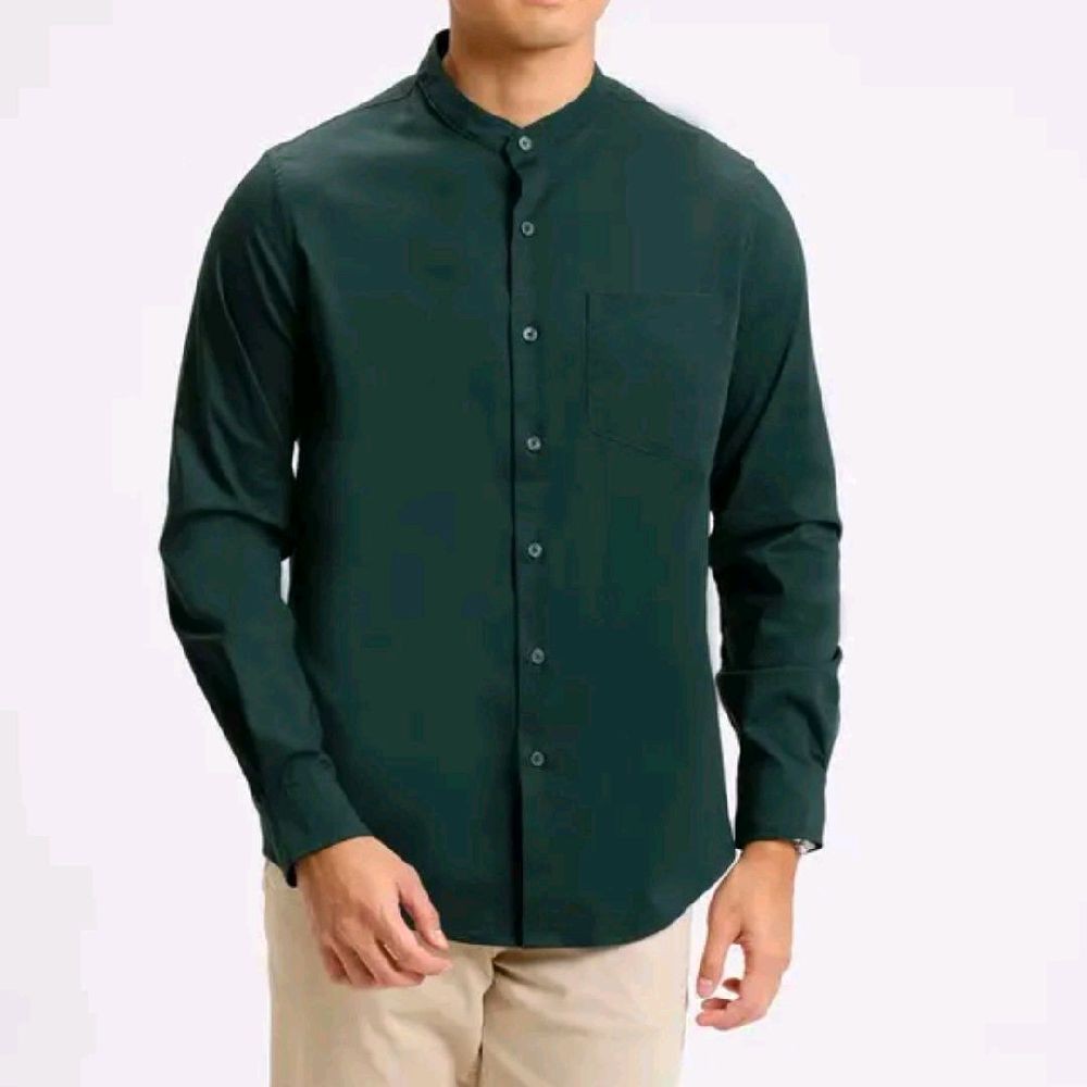Baju Koko Pria Lengan Panjang Warna Hijau Botol Kemeja Koko Warna Emerald Bahan Katun