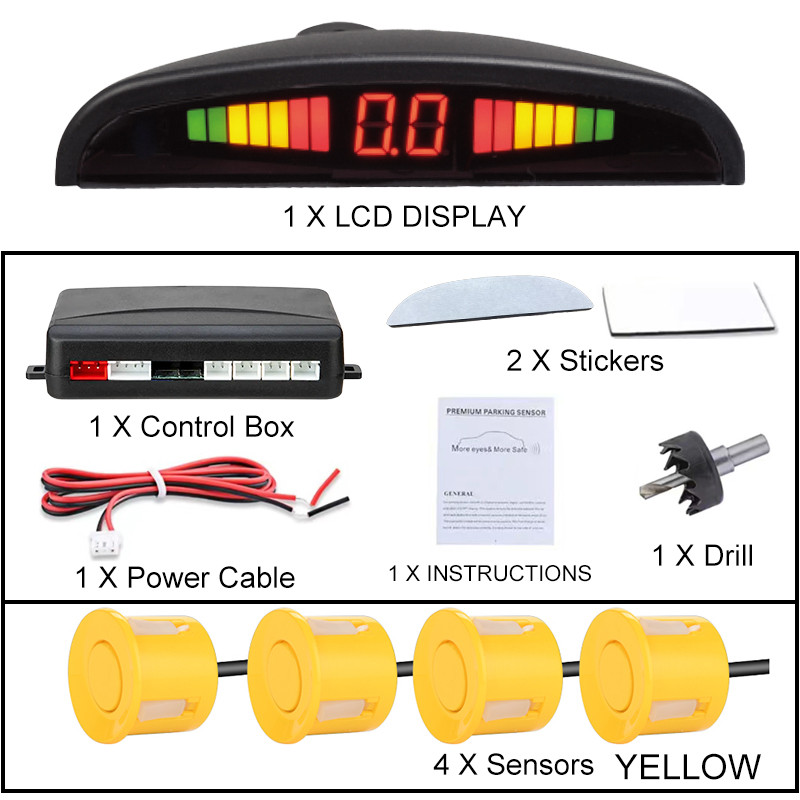 New LED Parking Sensor System Backlight Parktronic Monitor Display Kit Backup Detector Assistant 4 P