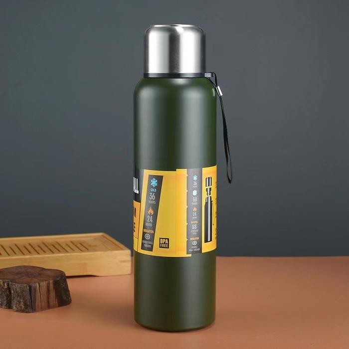 BZ-197 Botol Minum Termos 1.5 Liter Air Panas Dingin Double Wall Stainless Steel 1500ML - green 0110