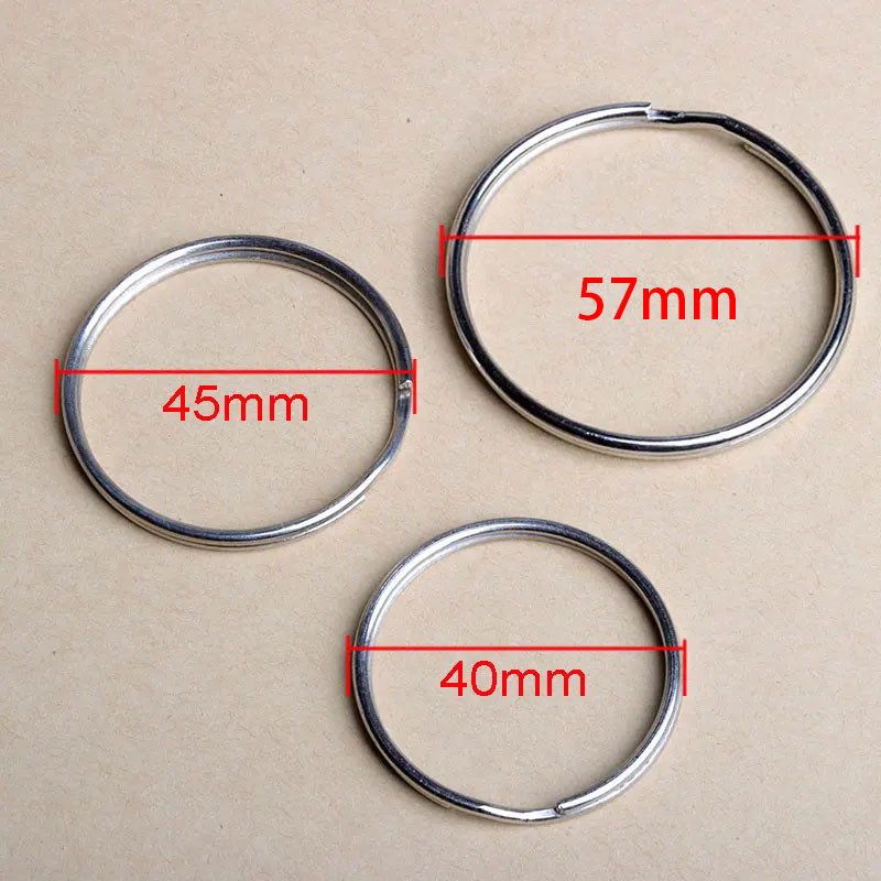 5pcs Quality 40mm 45mm 50mm 57mm  Keyring Split Ring Set Heavy Duty Large Nickel Key Loop Sprung Hoo