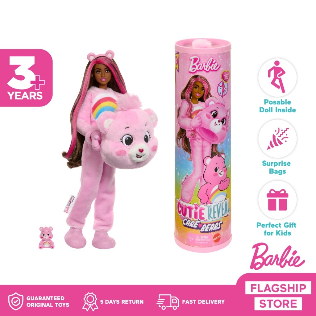 BERMUTU TERBAIK- Boneka Barbie Cutie Reveal Care Bears Series Cheer Bear Plush - Mainan Boneka Anak