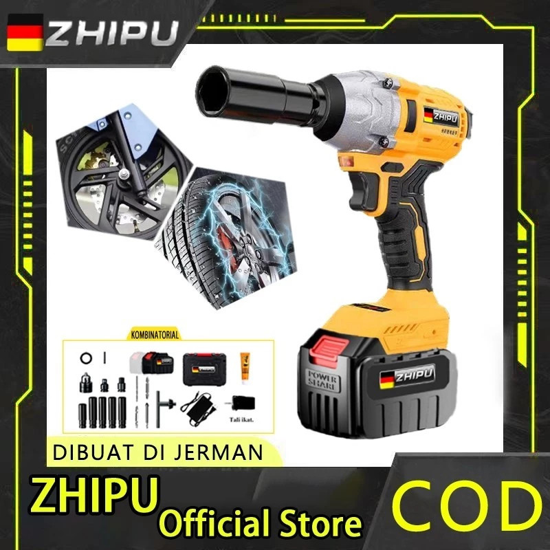 ZHIPU Brushless Mesin bor Impact Wrench Cordless Impact Wrench kunci pas listrik