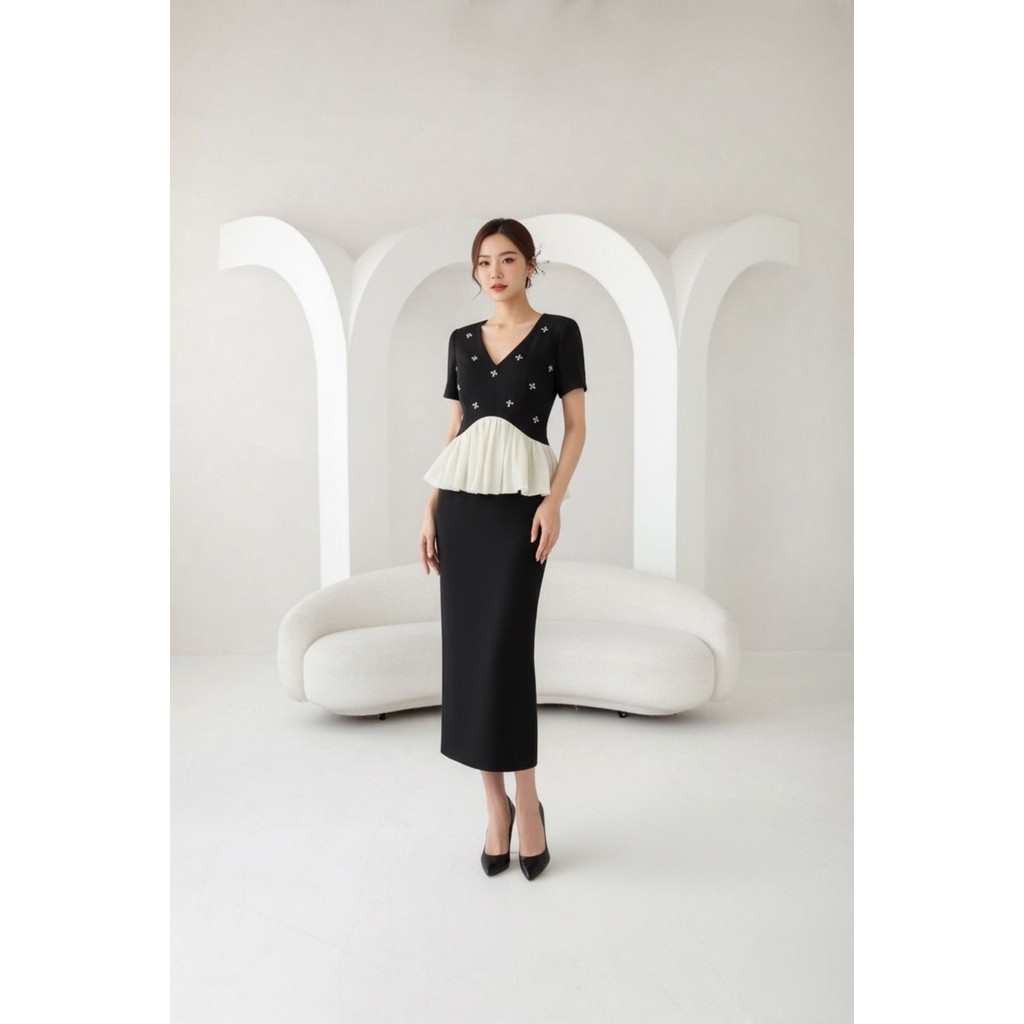 Laudofficial Delina Premium Set /Setelan Pesta Wanita Atasan V-neck Lengan Pendek