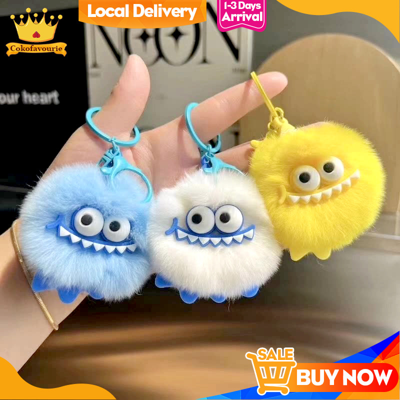 ✨COD Gantungan Kunci Boneka Bola Bulu Lucu Gantungan Tas Bulu Pom Pom Karakter Hiasan Aksesoris Hp