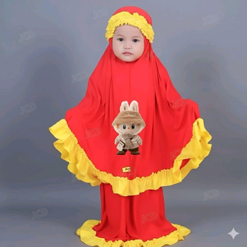 imn . MUKENA ANAK LUCU LABUBU USIA 1 - 9 tahun hijab muslim Topi Tanggung Bali Mukenah Bordir Baju I