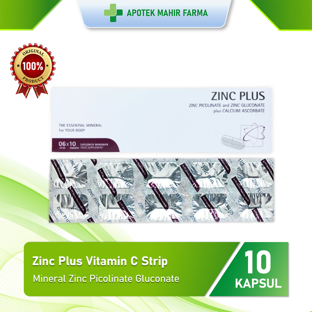 Zinc Plus Vitamin C Strip 10 Capsules Mineral Zinc Picolinate Zinc Gluconate Calcium Ascorbate