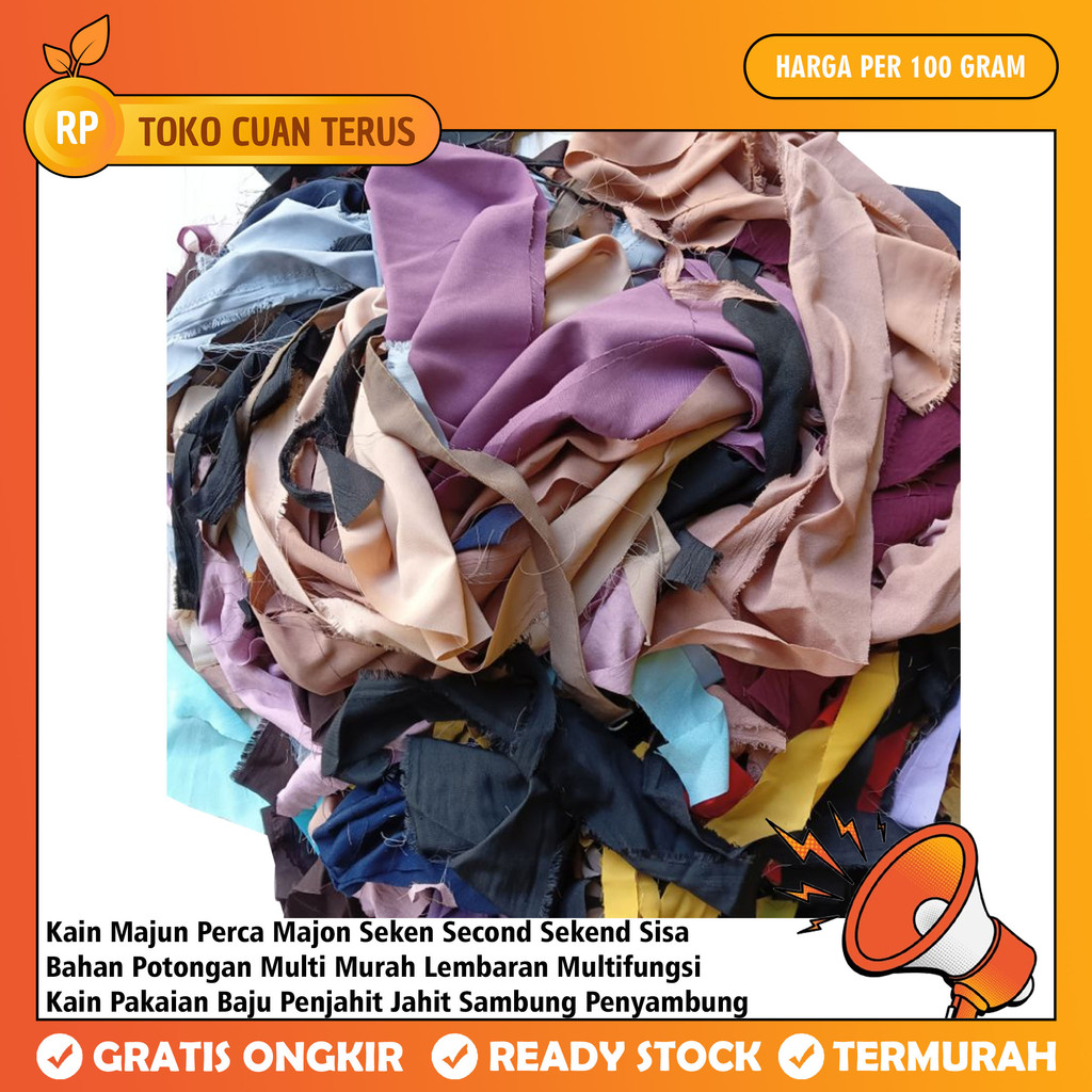 Kain Majun Perca Per 100 Gram  Majon Seken Second Sekend Sisa Bahan Potongan Multi Murah Lembaran Mu