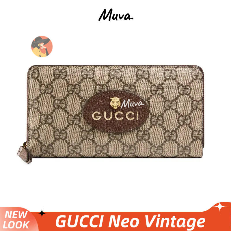Tas wanita Gucci Neo Vintage GG Supreme Dompet Panjang Dompet Ritslet