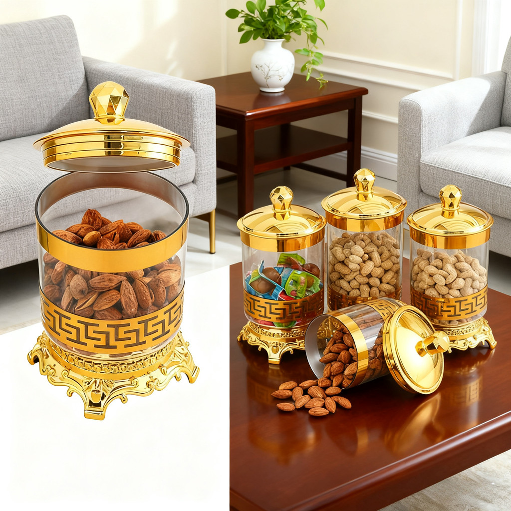 3IN1 Toples Kerupuk Aesthetic / Toples Mewah Topels Besar Aesthetic Emas Dengan Dasar / Toples Lebar