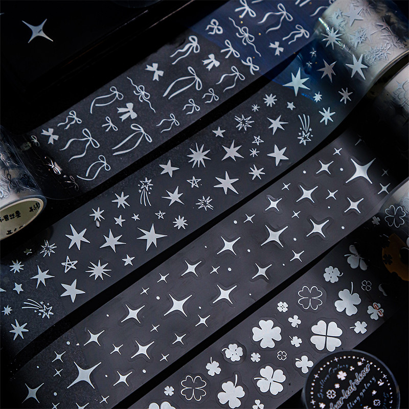 40mm x 2m Clover Star Hot Silver e-Cut Washi Tape for Scrapbook Journal Y Planner Phone Case Noteboo
