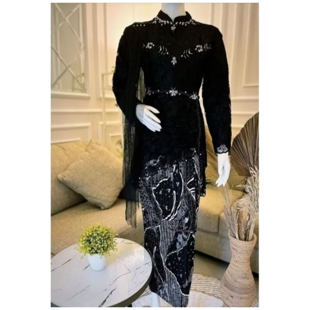 LAPAKSHOP ONE SET KEBAYA CANTIK ATASAN BAJU KEBAYA BUTTERFLY PAYET TILLE SELENDANG JUMBO XXXXL LD 13