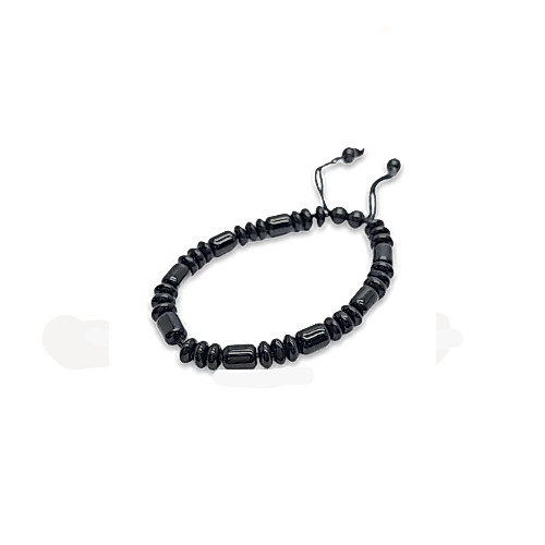 Gelang Batu Giok Hitam China Asli Tabung 3 Pipih Gelang Tali Pria