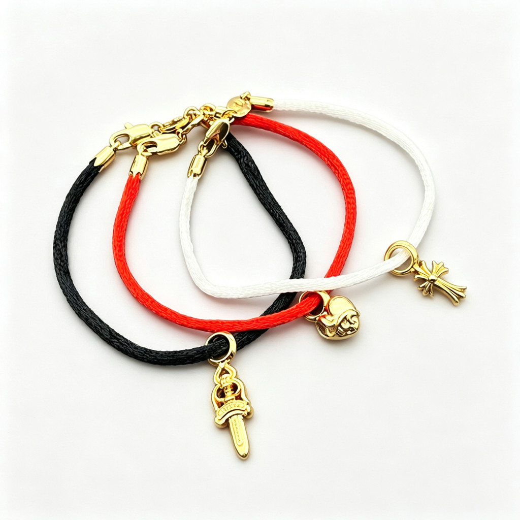 Tali tangan silang emas, liontin pentagram iris, tali merah transshipment, gelang hati persik, tali 