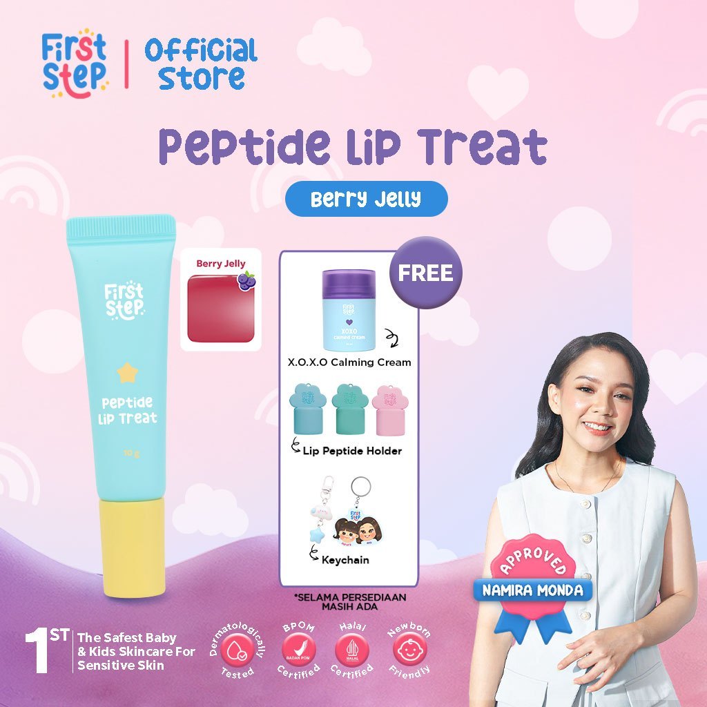 FIRST STEP Peptide Lip Treat Anak 10gr Varian Berry Jelly Sugar Glaze Pink Pretzel BPOM Halal