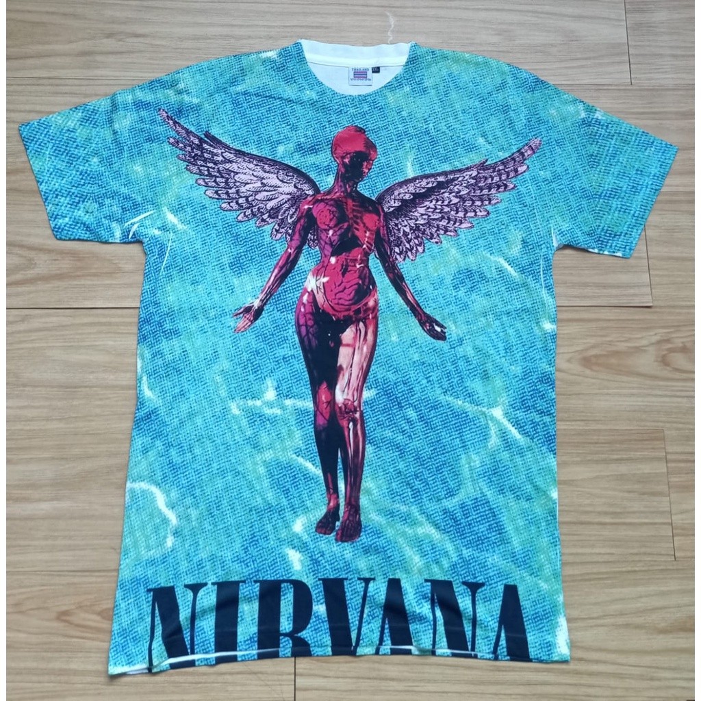 KAOS MUSIK AOP NIRVANA WATER , ALL OF PRINT DEPAN BELAKANG, kaos TAG THAILAND, KAOS DISTRO BOOTLEG B