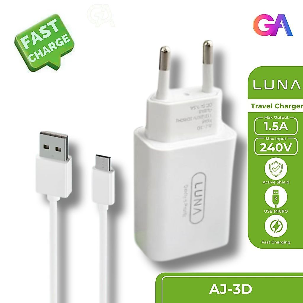 LUNA AJ-3D Charger Micro USB Original 1.5A Fast Charging Travel Charger Adapter Cas HP Android Micro