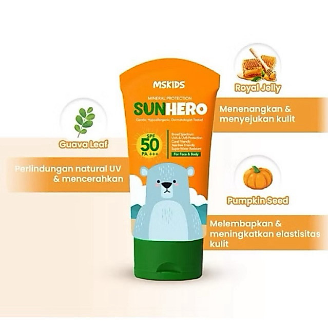 Ms Kids Mineral Sunscreen Sunhero SPF50 Sunbae SPF30 PA+++ Sunblock For Face & Body Anak Balita Sunb