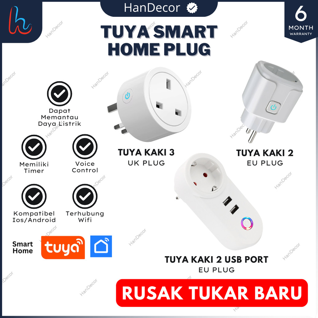 TUYA SMART WIFI HOME | PLUG UK 2 PIN - TUYA KAKI 2 USB PORT - TUYA KAKI 3 | TUYA SMART ADAPTOR | SMA