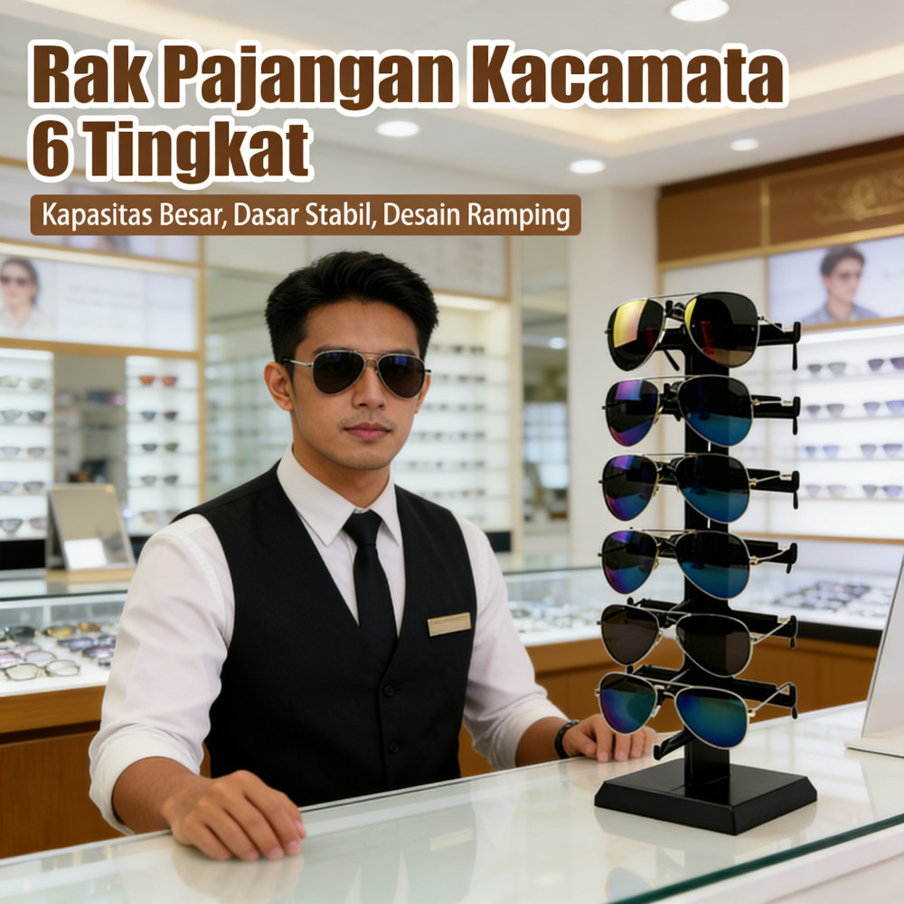 Tempat 6 Konter Pajangan Rak Susun Akrilik Display Kacamata