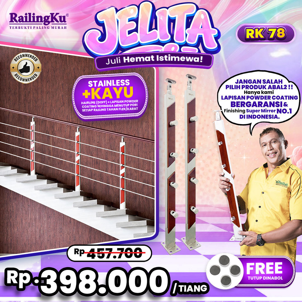 Railing Tangga Stainless Nature Desain Railingku [JELITA!] RK 78 Railing Anti Karat Free Penutup Dyn
