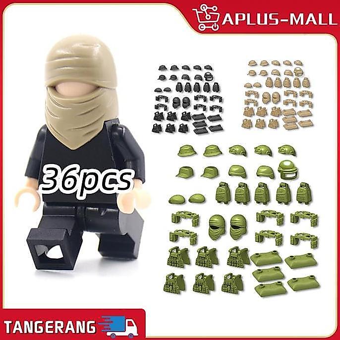 TSE 36PCS/Tas Mini Mainan Brick Militer Accessories Helm Night Vision SWAT ARMY minifigure Brick Ass