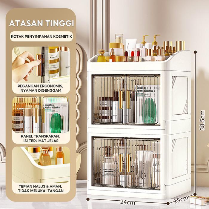 lv Cubbie Rak Meja Kosmetik Premium | Rak Organizer Make Up Pintu Sliding Box Storage Makeup Transpa