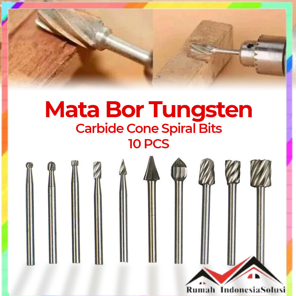 

- Taffware Mata Bor Tungsten Carbide Cone Spiral Bits 10 PCS - GJ0106 -
