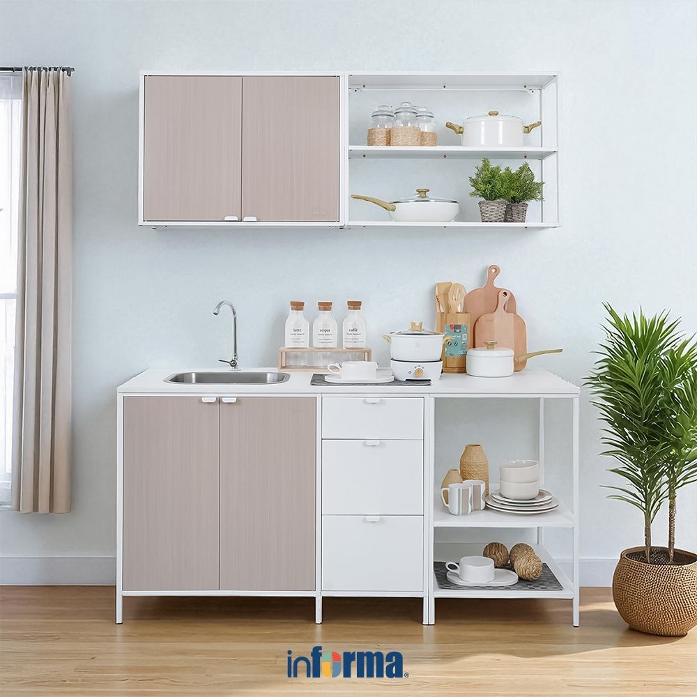 Informa Loris Kitchen Set Metal - Putih Beech Lemari Kabinet Dapur Serbaguna Kitchen Storage Tempat 