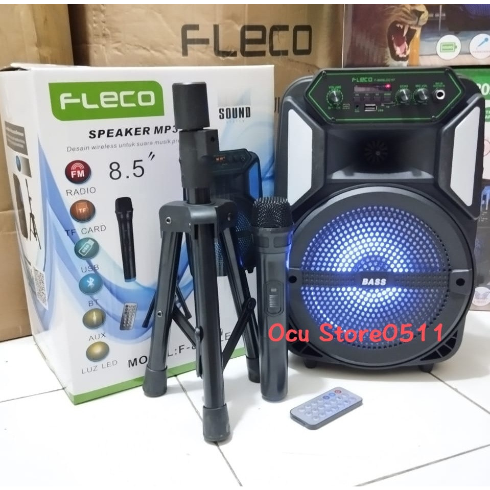 smart Speaker Bluetooth Karaoke Fleco F-8606KF LED 8,5 Inchi Gratis 1 Mic Wireless, Remote Dan Tripo