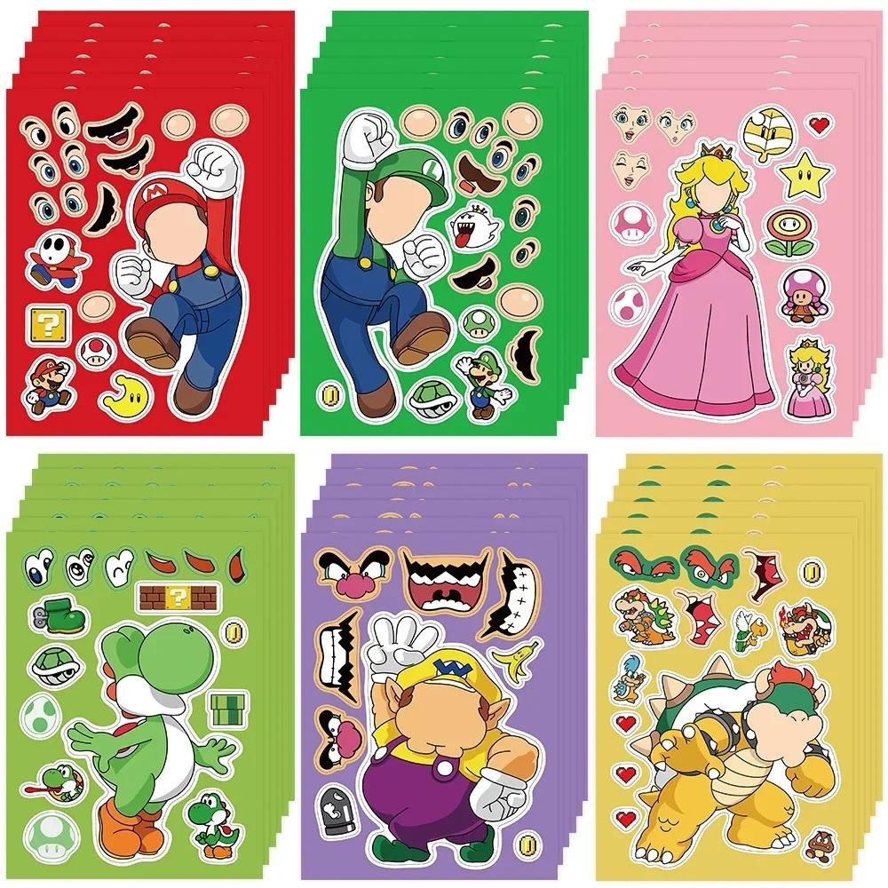 

8/16Sheets Super Mario Bros Puzzle Stickers DIY Funny Children Games Make-a-Face Assemble Jigsaw Sticker DIY Book Kids Toys Gift