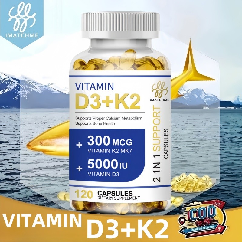 iMATCHME Vitamin D3+K2 Capsules 5000iu Vitamin D3 300 mcg K2 Supports Teeth Bones Heart Health Joint