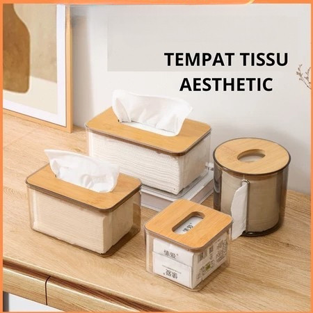 Tempat Tisu Aestestic tempat tissue toilet Kotak Tisu Hitam Transparan Kayu