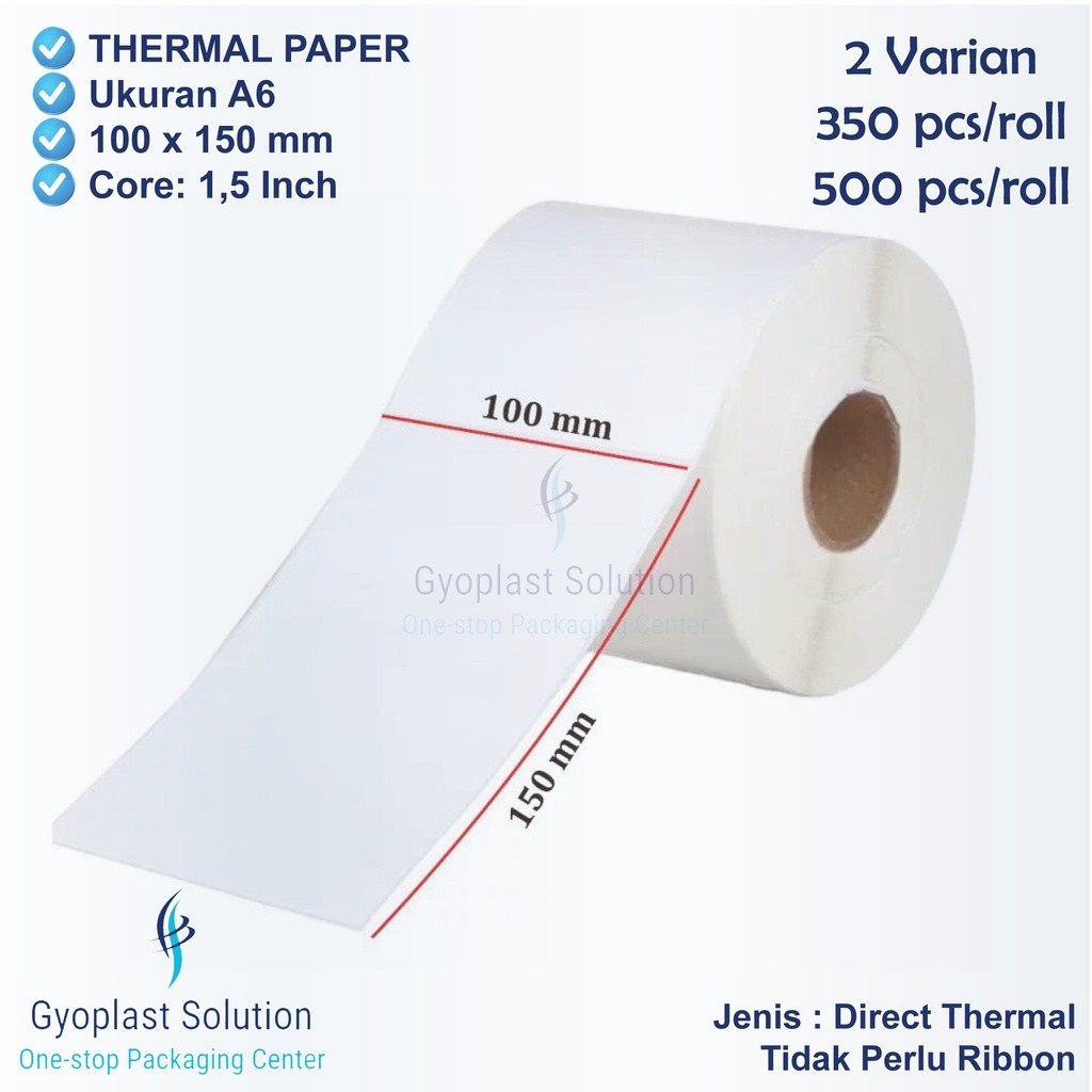 

Kertas Sticker Thermal 100 x 150 mm Label Barcode Ukuran A6 10x15 cm