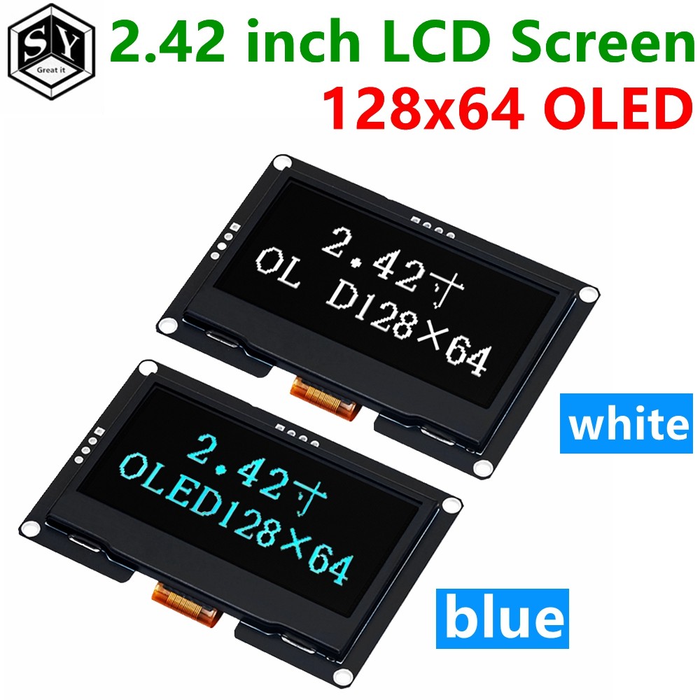 GREAT IT  2.42" 2.42 inch LCD Screen White BLUE 128x64 OLED Display Module IIC I2C SPI Serial for C5