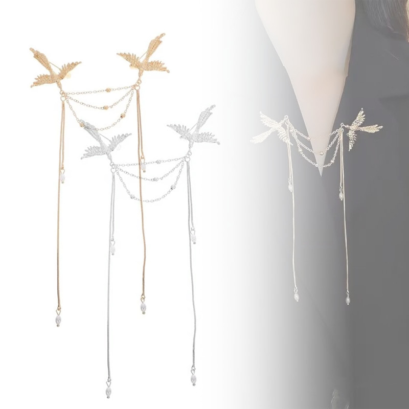 Bros Rumbai Phoenix Aesthetic Dari Logam Dan Mutiara Burung Vintage Phoenix Bros Rumbai Panjang Pin 