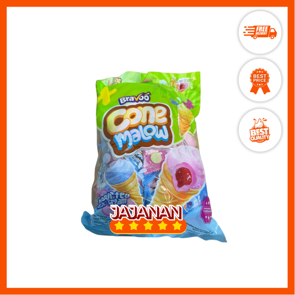 

[1 PACK isi 20 pcs] Bravoo Cone Mallow Marshmallow Bentuk Ice Cream Rasa Buah 20x4.6gr | Jajanan Snack Grosir Termurah