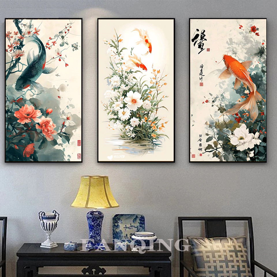 

DIY 5D New Diamond Painting Kit Peony Koi Fish Bird Full Drill Diamond Embroidery Mosaic Chinese Style Cross Stitch Home Decor