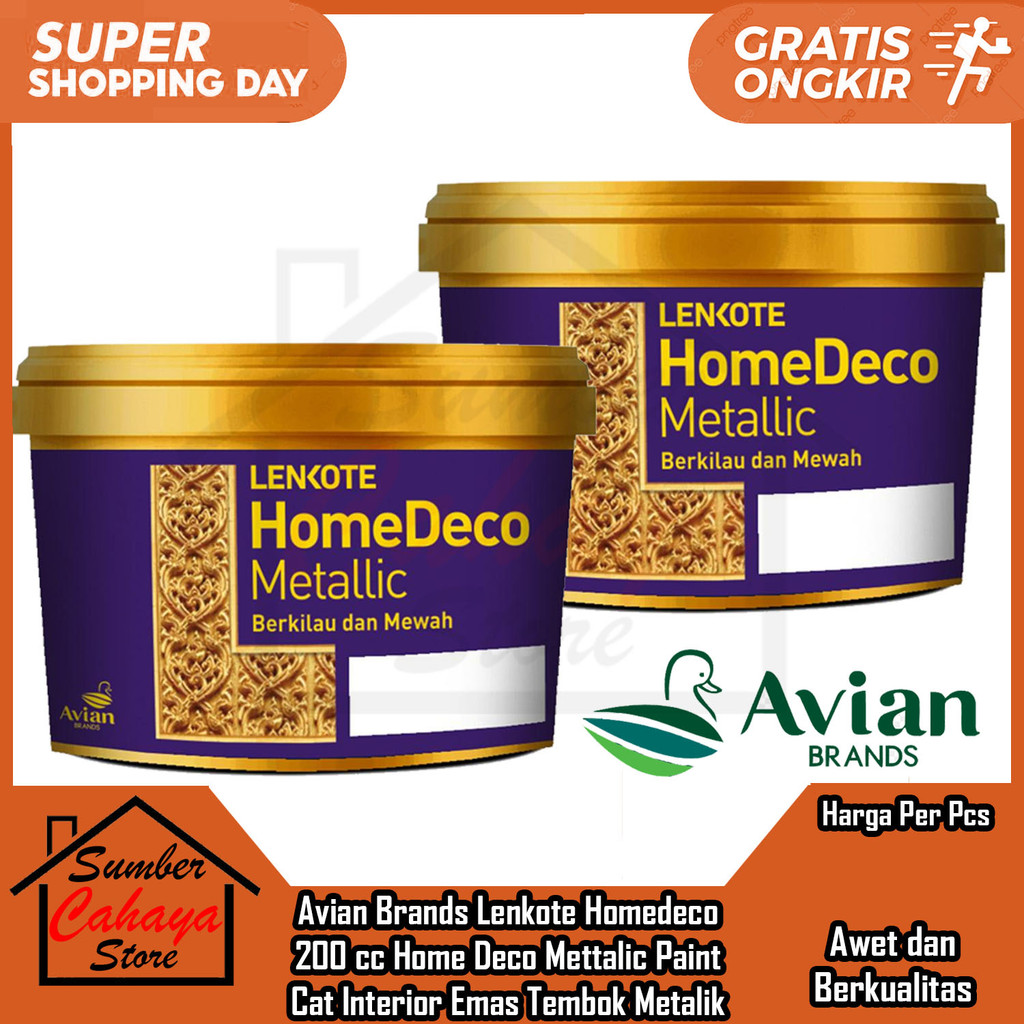 Avian Brands Lenkonte Homedeco Metallic Paint Cat Water Based Tembok Dekorasi Metalik Warna Emas Tem