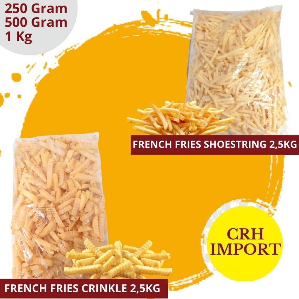 

KENTANG CRH IMPORT CRINKLE/SHOESTRING (250GR, 500GR, 1KG)