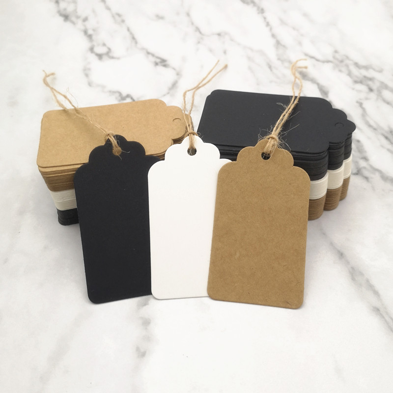 

100pcs Kraft Paper Multi-Style Hang Tags Scallop Head Wedding Birthday Party Decoration Tag Gift Jewelry Price Tag