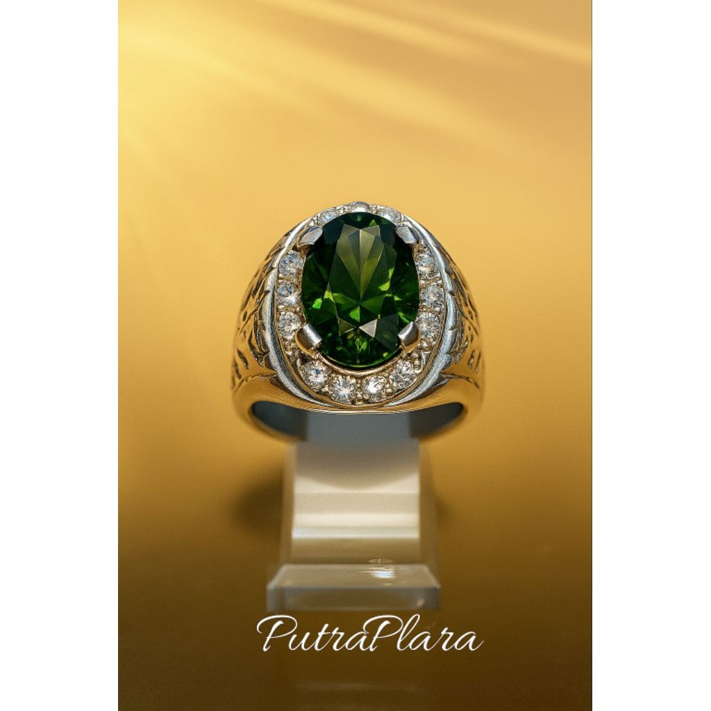 Cincin Batu Zamrud Colombia Hijau Kristal | Emerald Ring Pria Mewah Elegan | Aksesoris Fashion Ekskl