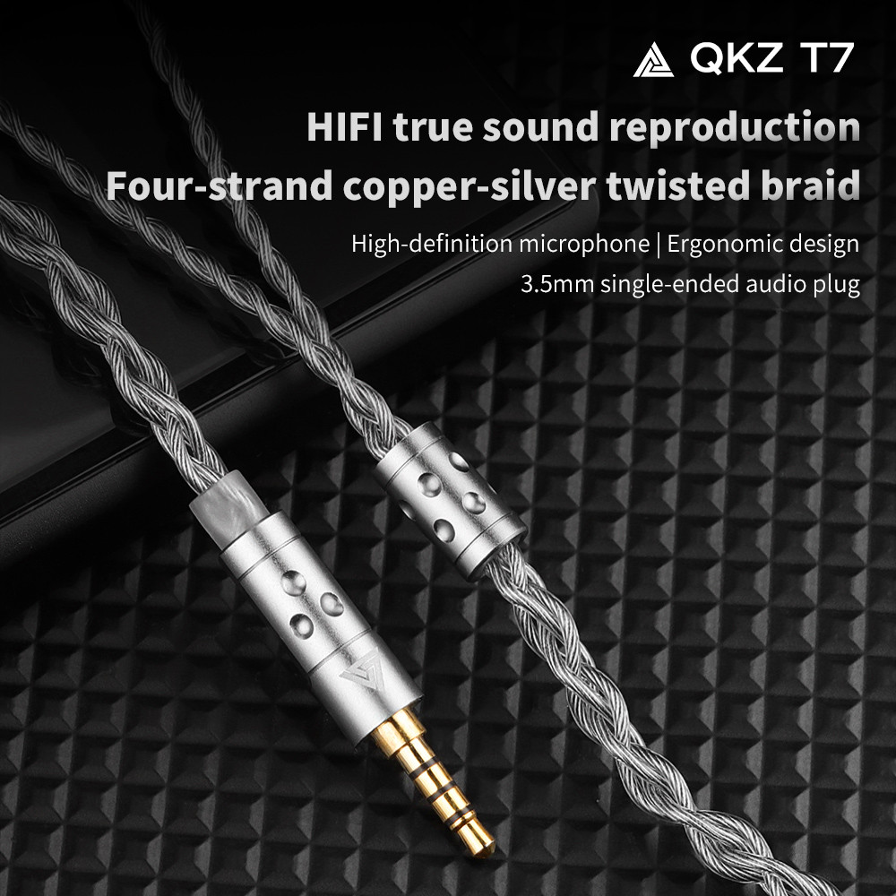 QKZ T7 Oxygen Free Copper Silver Plated Kabel Braided Earphone IEM Upgrade Cable