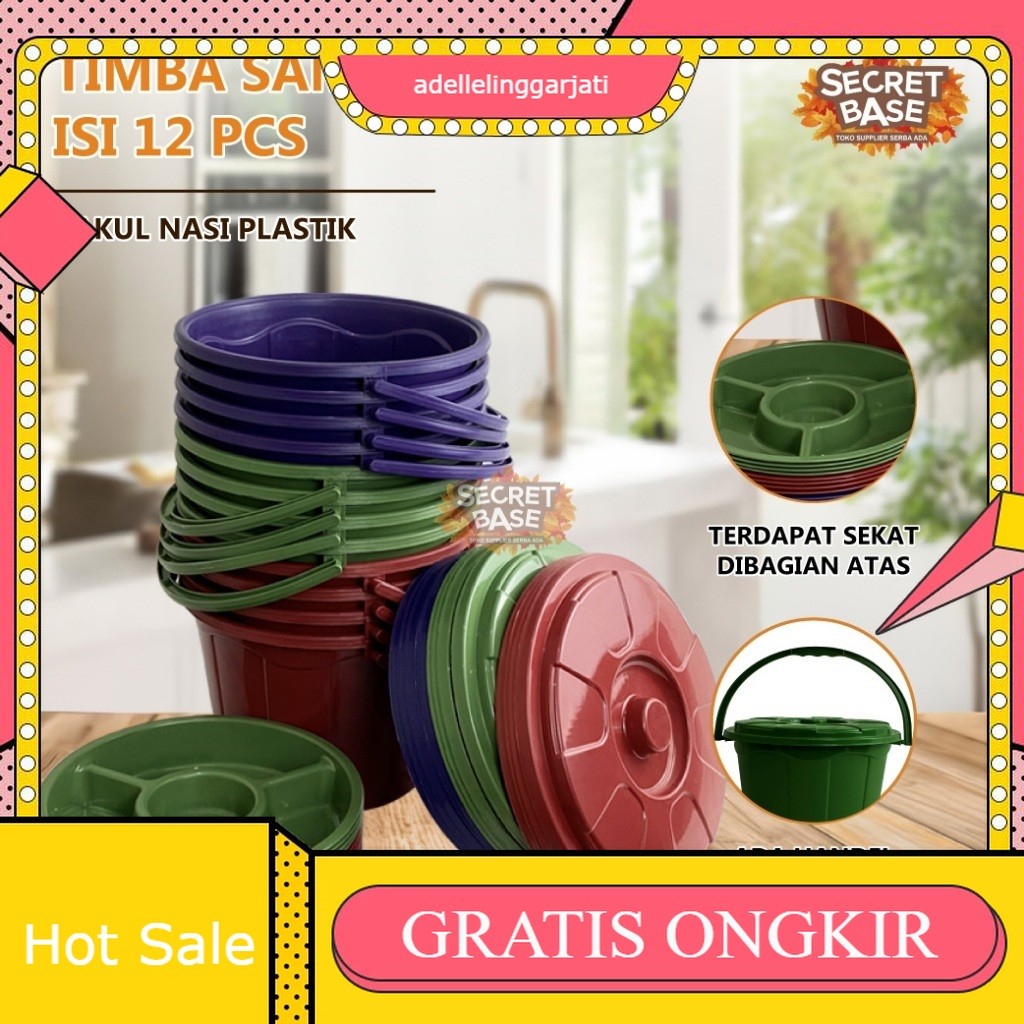 (ISI 12pcs) TIMBA SAMIR - Baskom Hajatan Lusinan Murah / Ember Tutup / Bakul Nasi Plastik