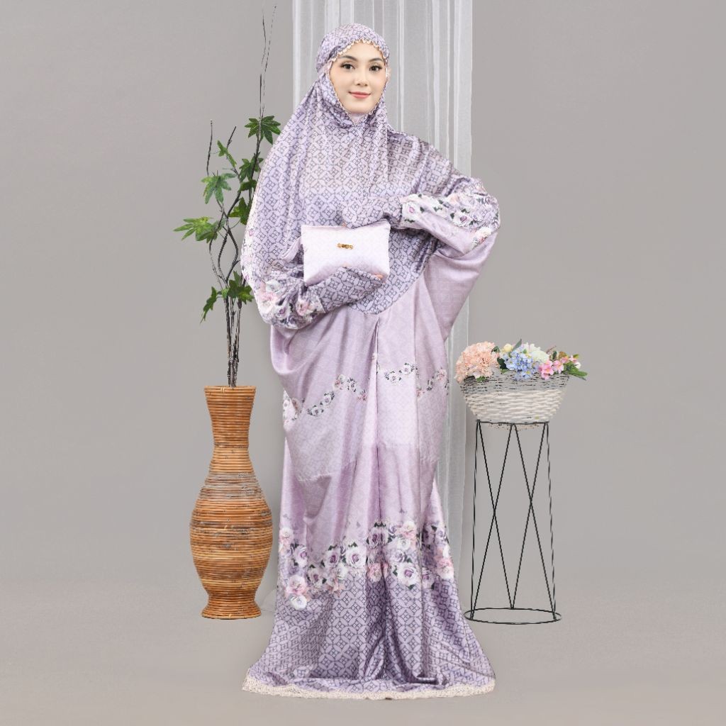 NRUKHAYAH.SHOP Mukena Terusan Dewasa Bahan Sutra Silk Premium/Mukena Terusan Adem Halus Lembut Nyama