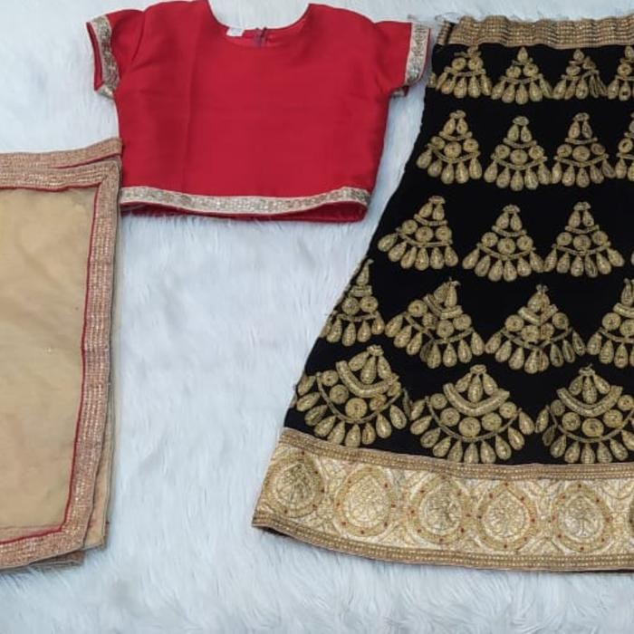 Lehenga India Anak Rok Bahan Bludru Bordiran Mas Full