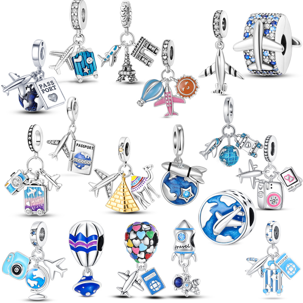 Silver Plated Travel Airplane Plane Pendants Fit Original Pandora Bracelet DIY Beads For Women Jewel
