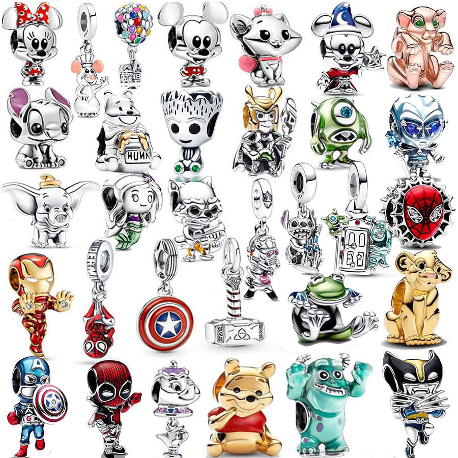 Disney 925 Sterling Silver Spider Super Man Charm Bead Fit Original Pandora DIY Marvel Bracelet Wome