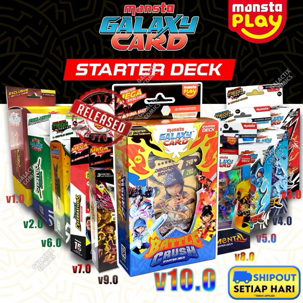 BoBoiBoy Galaxy Card StarterDeck - 23 Cards + 1 Battle  Arena - Version 1.0 2.0 3.0 4.0 5.0 6.0 Ulti