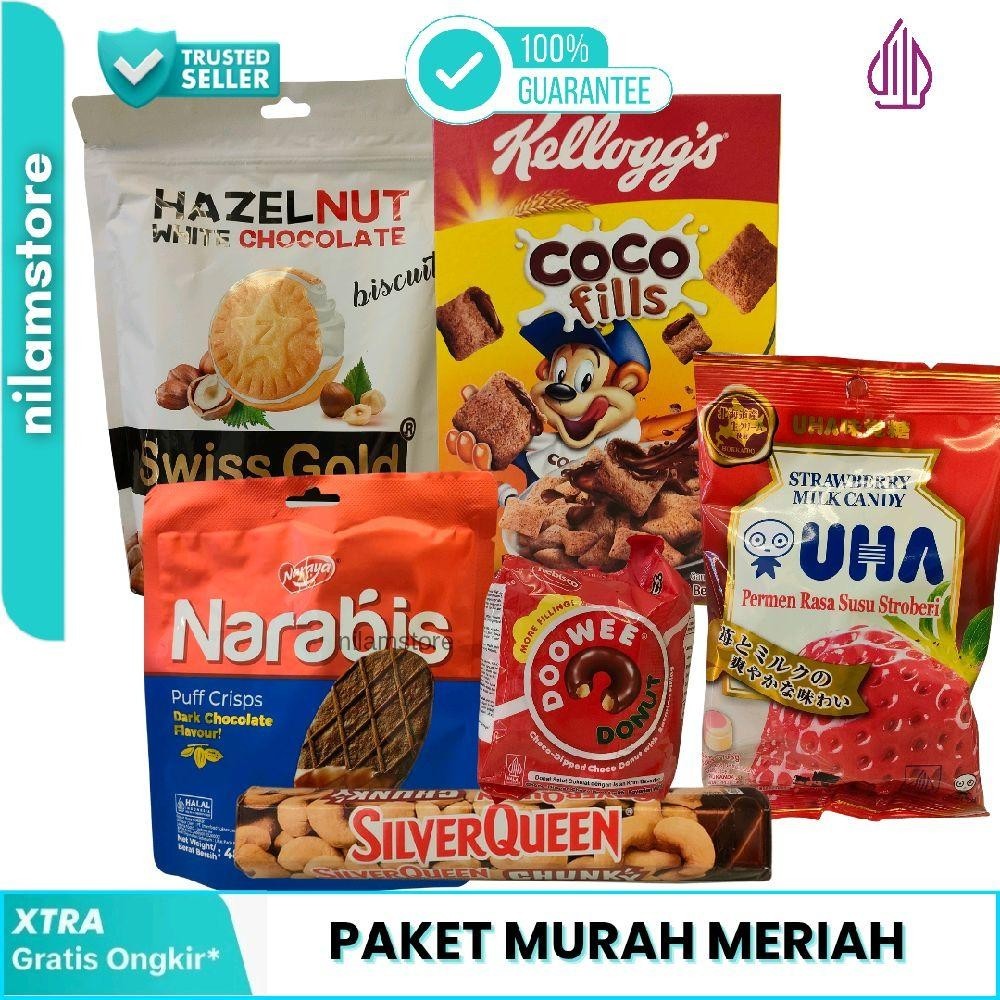 

Paket snack Coklat Biskuit silverquen kellogs donat murah meriah promo