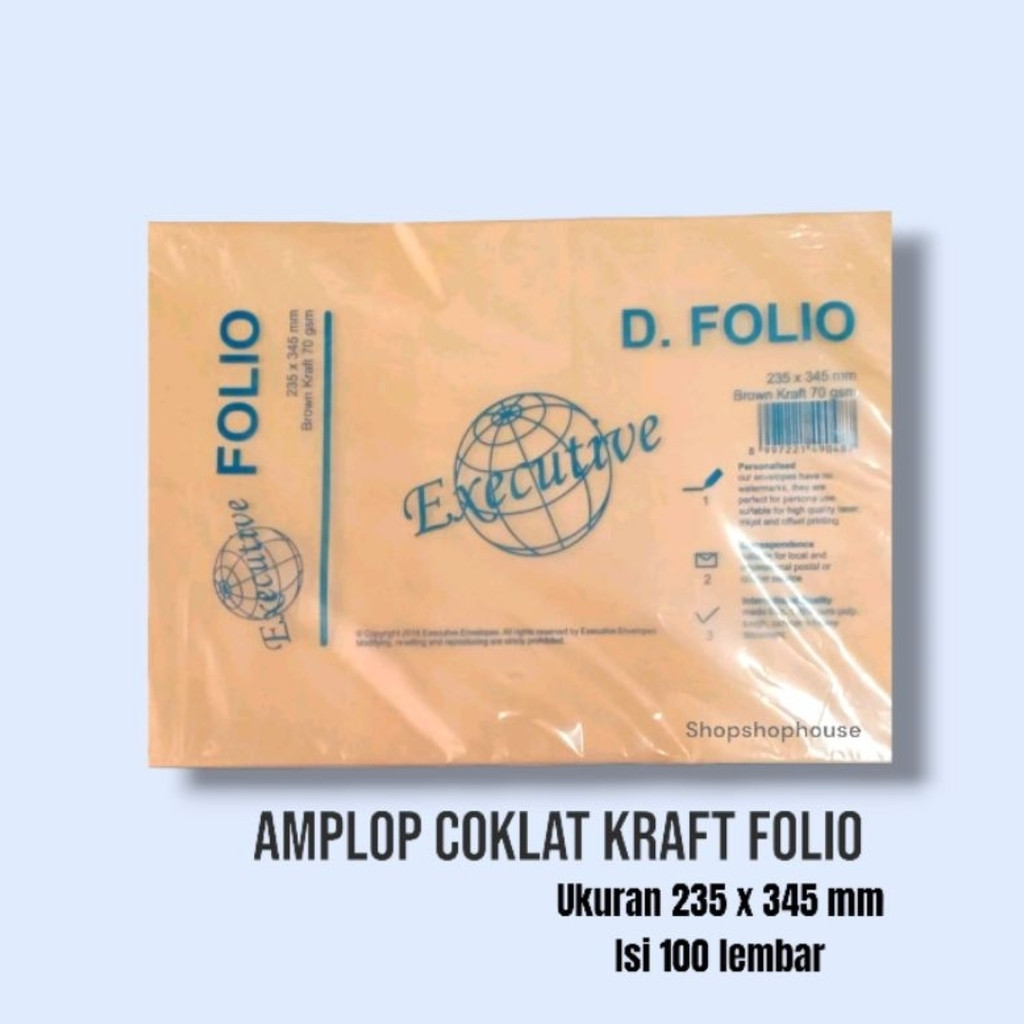 Amplop Kraft Coklat D.FOLIO Polos Executive Craft Envelope Ukuran Folio isi 100 lembar